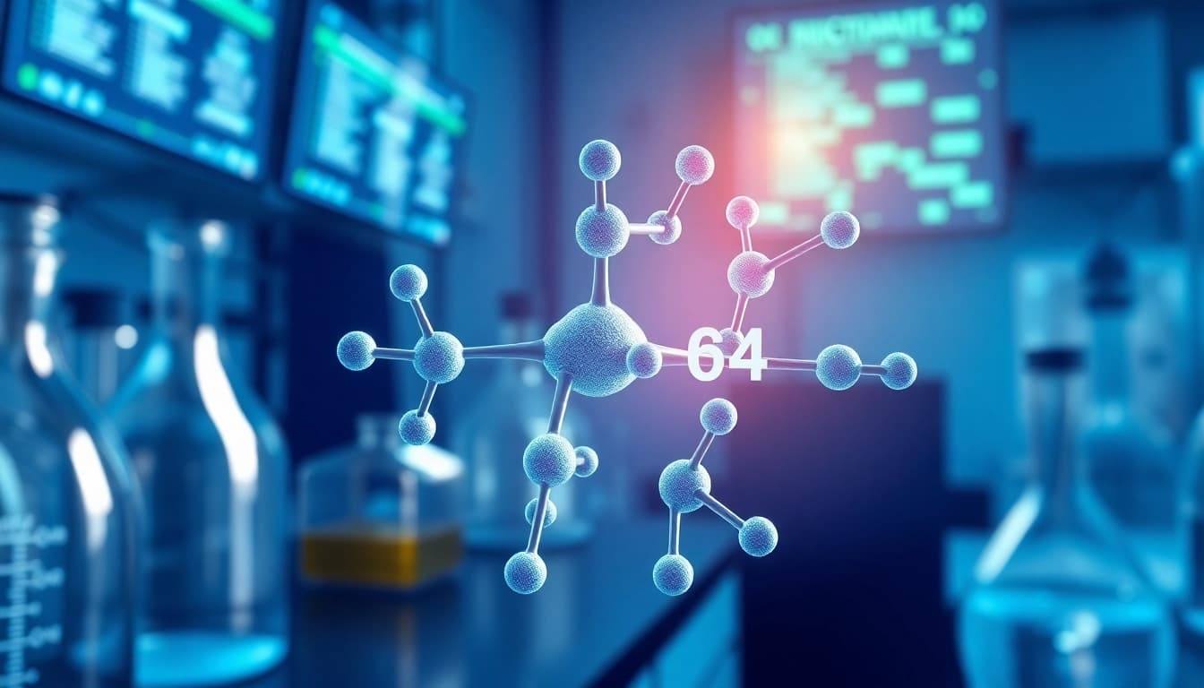 AOD-9604 molecular structure highlighted in a lab setting with scientific equipment, emphasizing research and innovation.