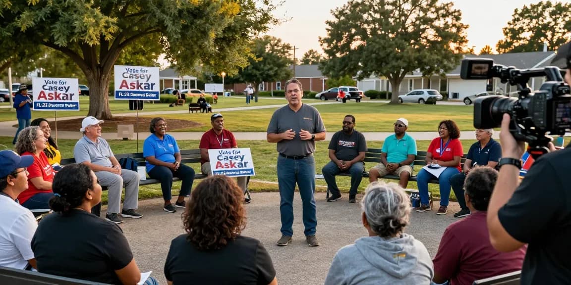 Casey Askar engaging with diverse voters during a community event for FL-22.