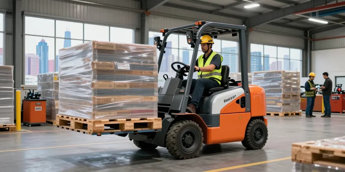 Best loader un Texas in action within a bustling warehouse, showcasing advanced electric technology and professional operation.