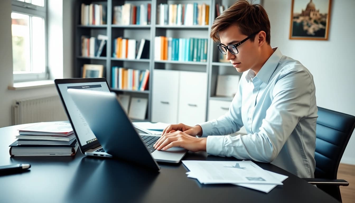 Fill out the eta uk application form in a professional setting with a sleek laptop.