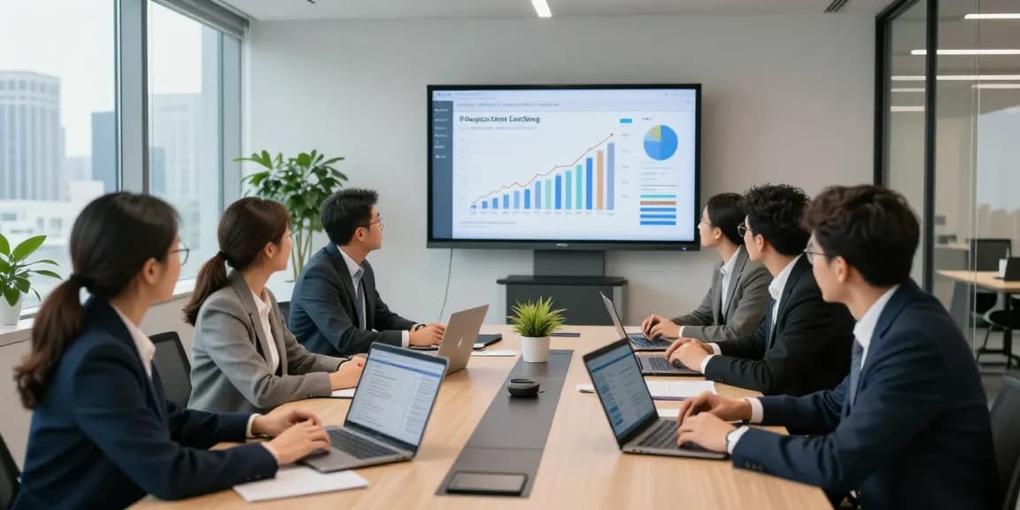 Finance experts strategizing on worldwide project finance lending solutions in a modern corporate office.