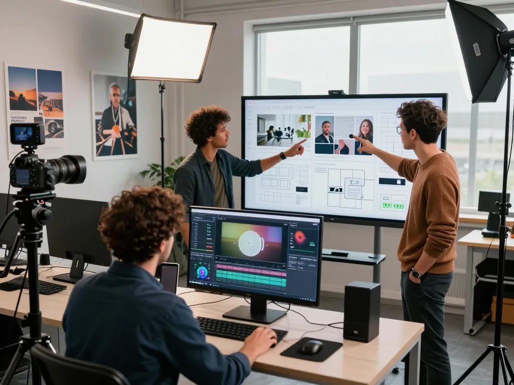 The Kling motion platform in action, showcasing a creative team collaborating on dynamic video production.