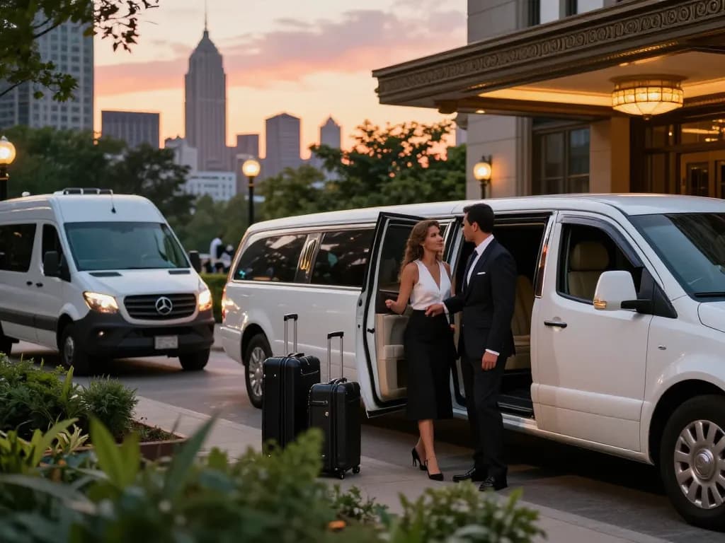 Shorewood IL limo service with a luxurious limousine, professional chauffeur, and vibrant city skyline in Chicago.