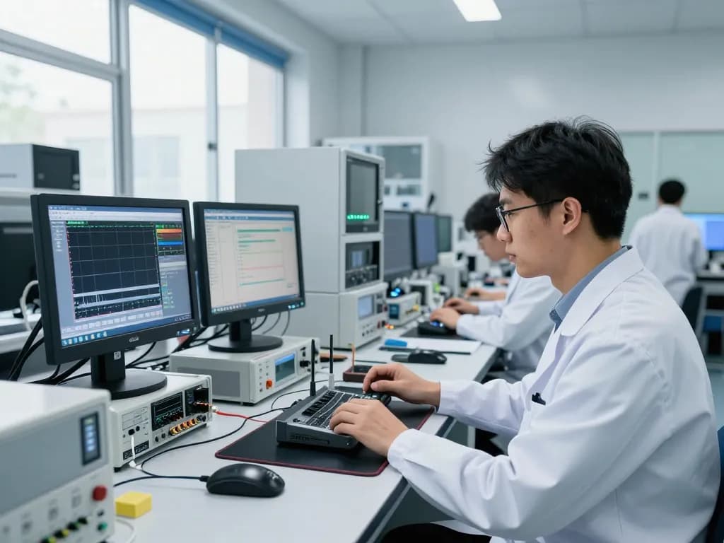 Engineer performing NSA RF compliance testing in advanced EMC lab.