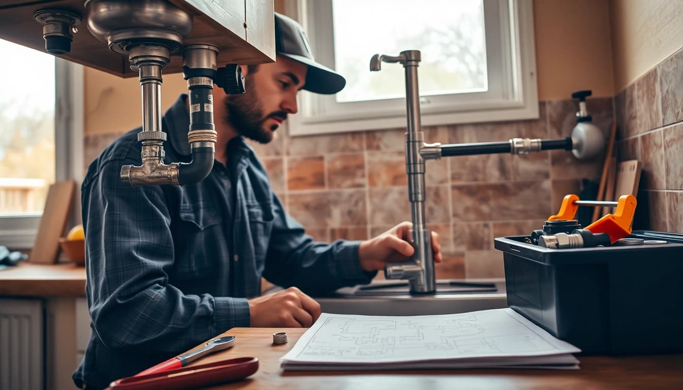 Find a plumber near me fixing a kitchen sink with expert precision.
