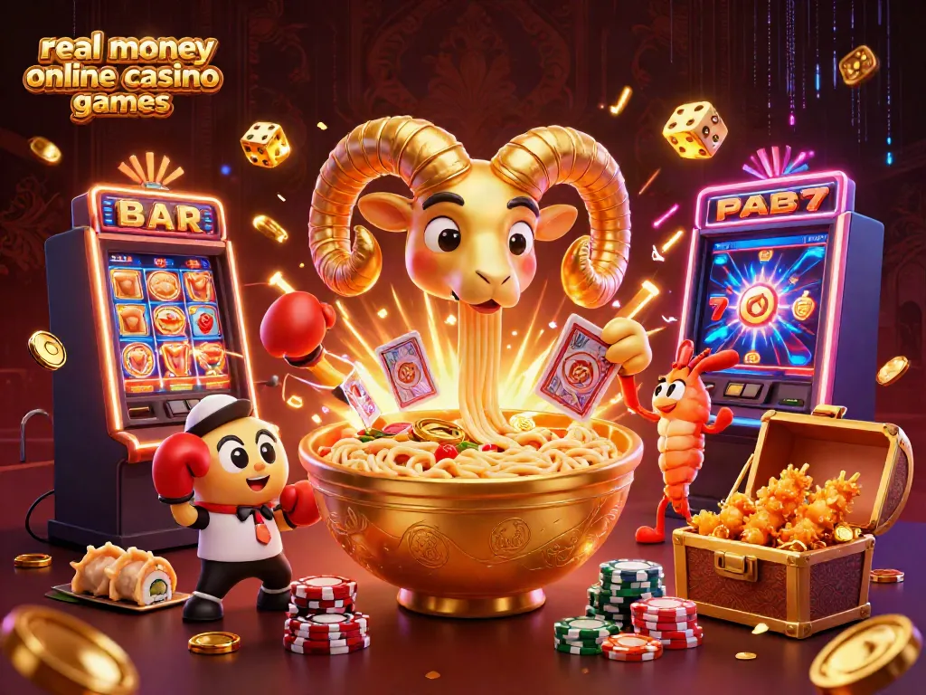 Engaging illustration showcasing real money online casino games with a vibrant, animated casino scene.