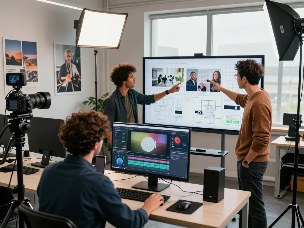The Kling motion platform in action, showcasing a creative team collaborating on dynamic video production.