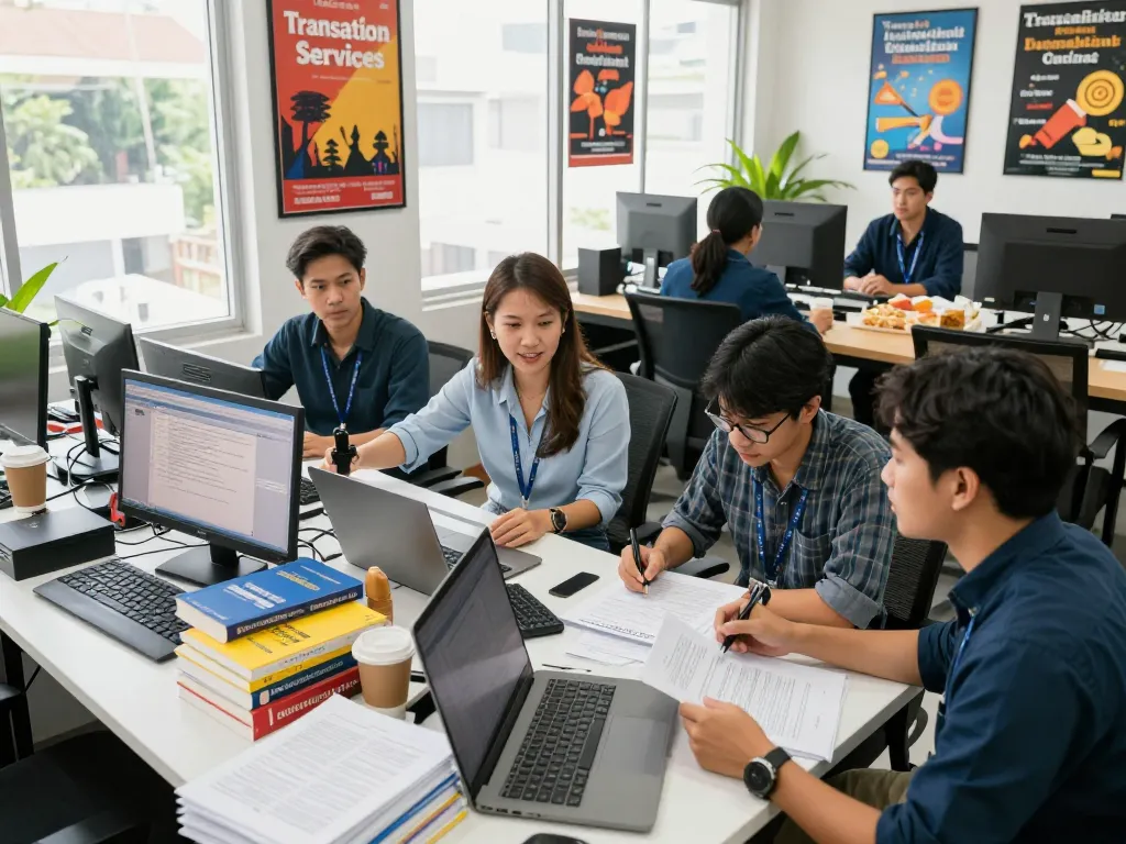 Translation Services in Chiang Mai provided by professionals collaborating in a vibrant office setting.