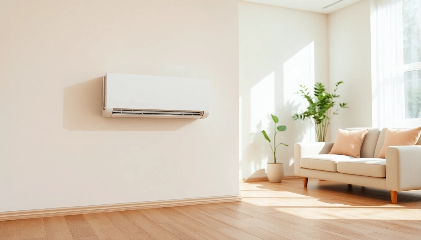 Install a Mitsubishi mini split AC in a stylish modern living room for efficient cooling.