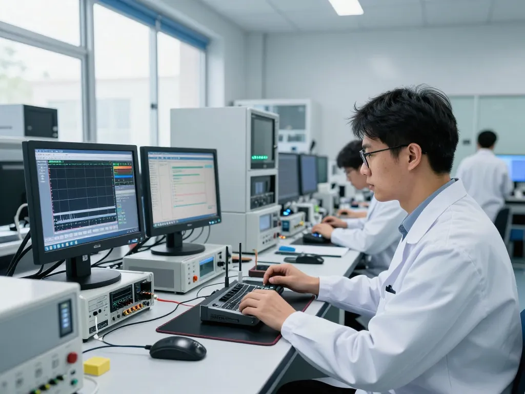 Engineer performing NSA RF compliance testing in advanced EMC lab.