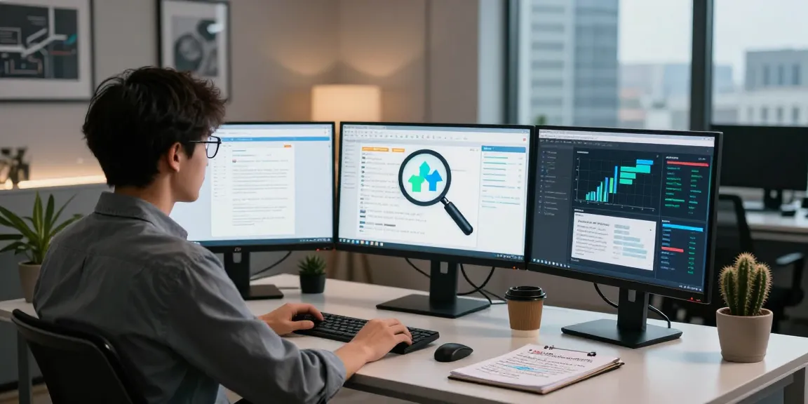 Document fraud detection tools in a modern workspace with analytics dashboards and cybersecurity elements.