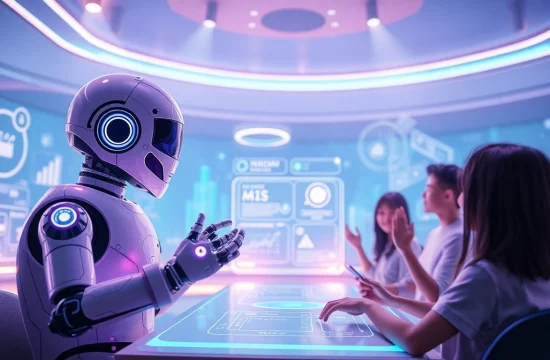 Engaging AI chatbot interaction scene conveying crush on ai theme.