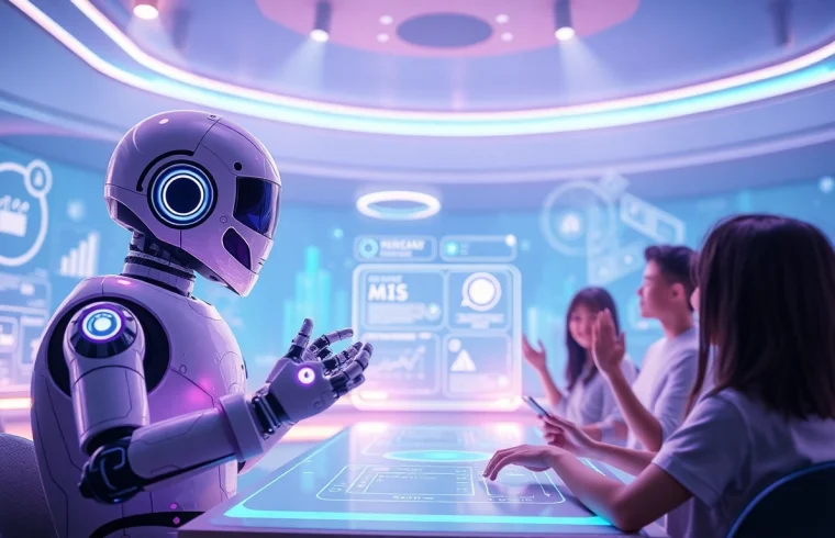 Engaging AI chatbot interaction scene conveying crush on ai theme.