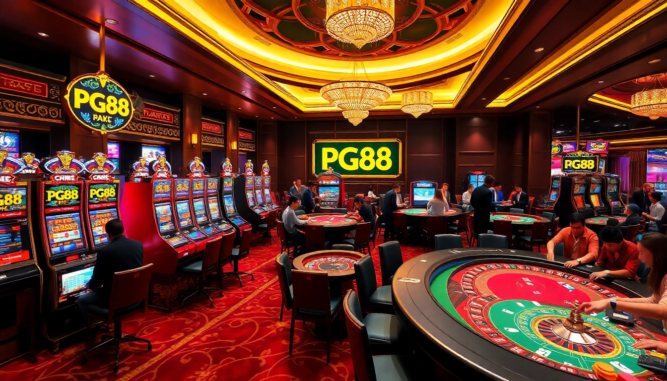 Experience the excitement of PG88 casino with vibrant games and enthusiastic players in a luxurious setting.