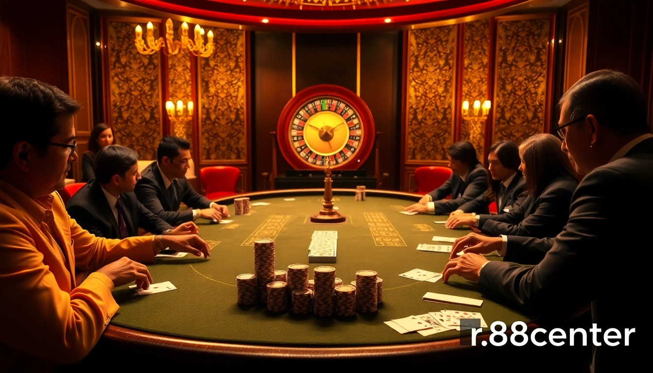 Experience high-stakes gameplay at rr88.center, where players engage intensely at luxurious casino tables.