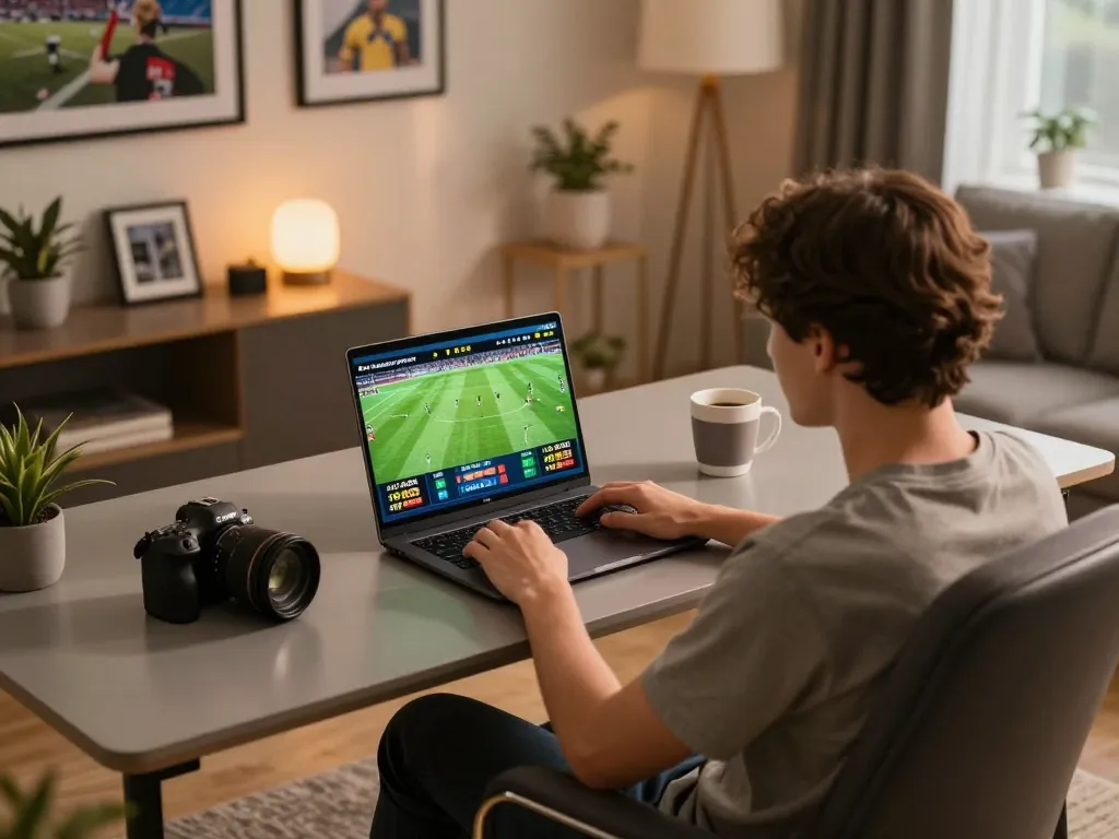 Smoothly analyze soi keo nha cai with an engaged bettor using a laptop in modern home setup.