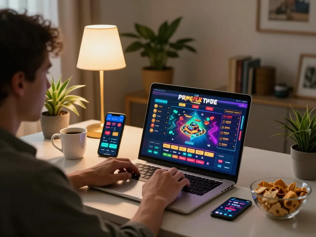 7me user engaged in online gaming with laptop showcasing casino interface and betting app