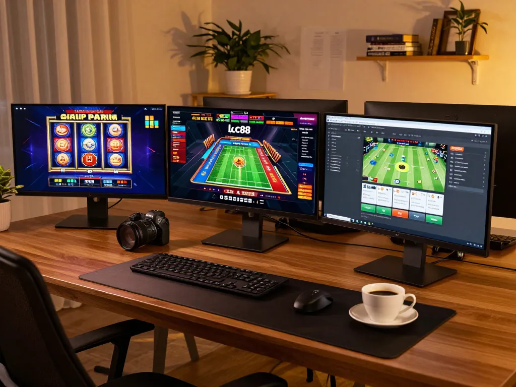 Engaging player exploring lc88 casino on a modern desktop with vibrant games and cozy atmosphere.