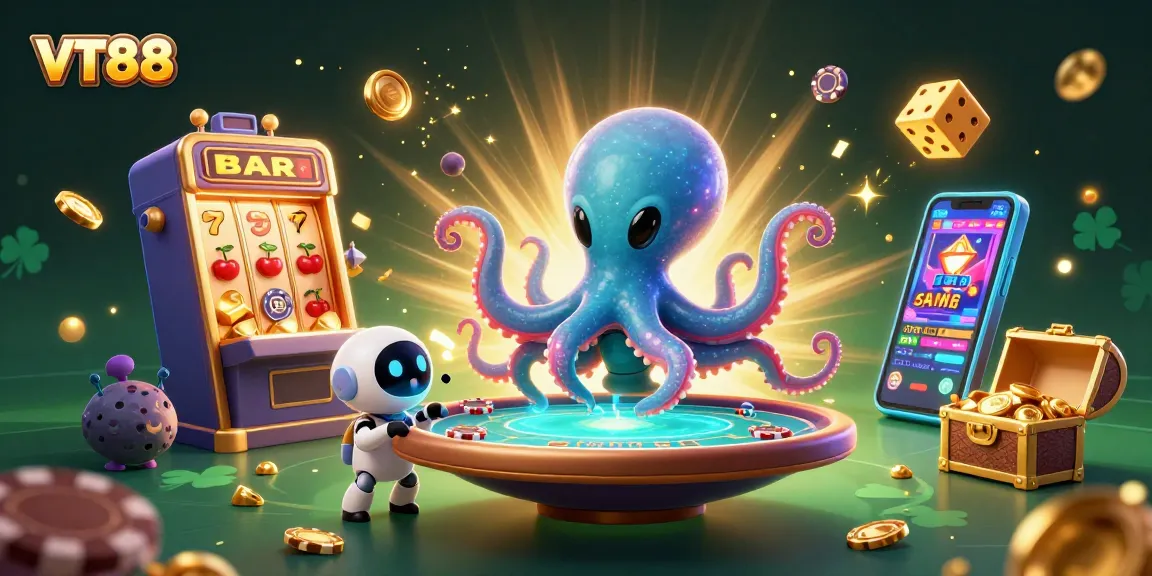 Experience thrilling gameplay with VT88's alien-themed poker and slots in a vibrant 3D scene.