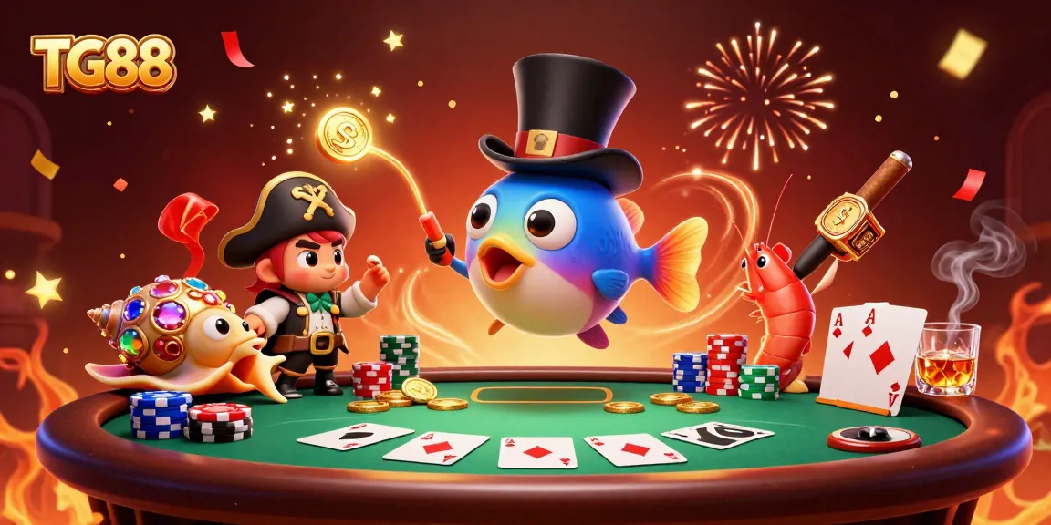 Engage with the thrilling TG88 treasure hunt as the anglerfish lures coins at the poker table.