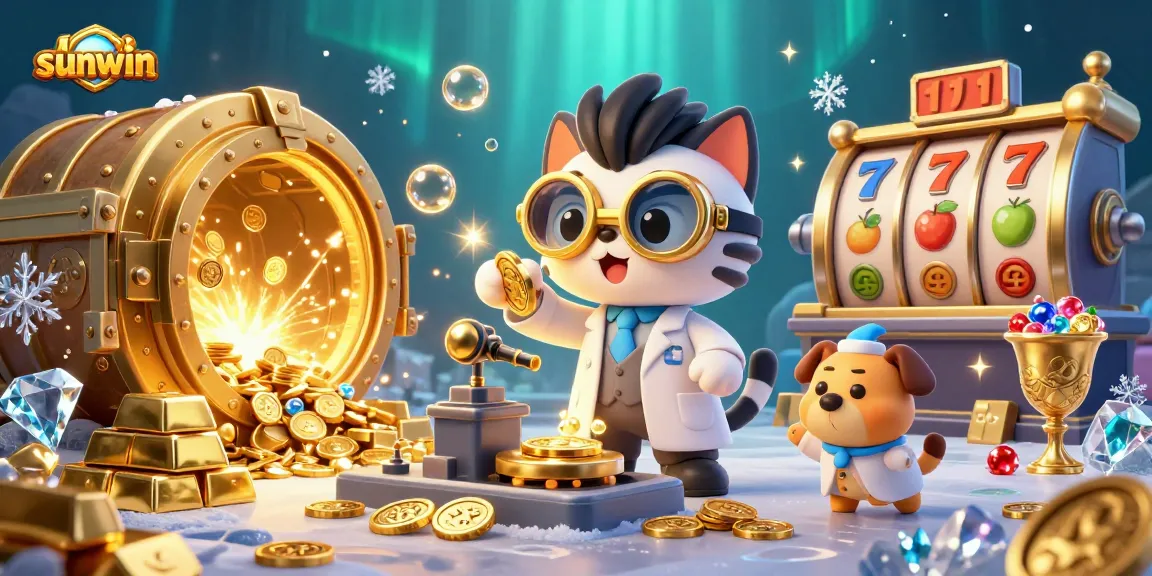 Engage with sunwin's thrilling slots experience in a vibrant, dynamic 3D casino scene.