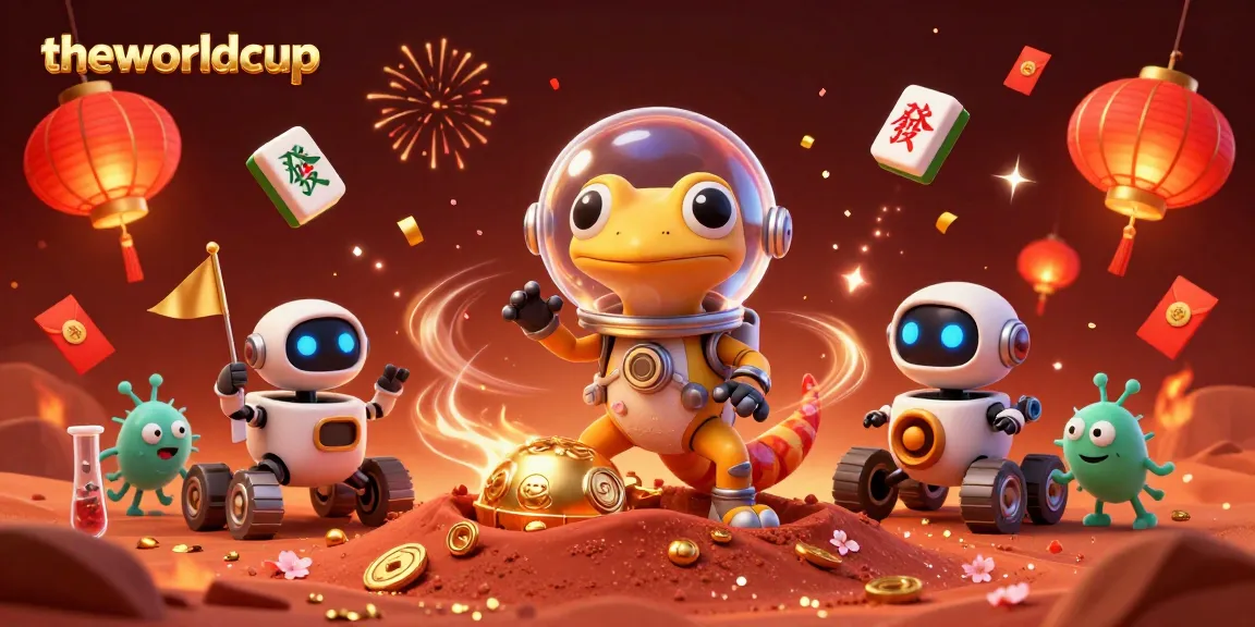 Theworldcup inspired Martian gecko discovers a golden casino surrounded by vibrant gaming elements in a lively celebration.